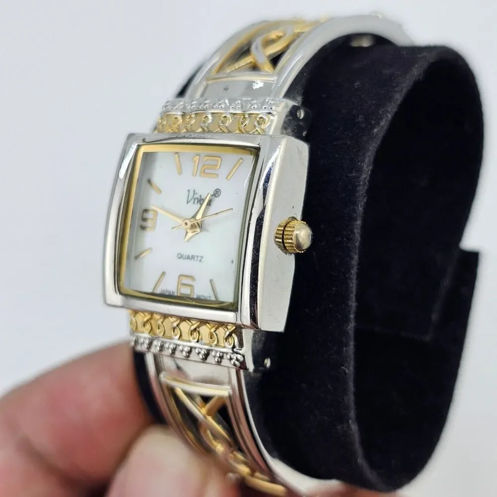 Vivani Women's Cuff‎ Watch 25MM White Dial Two Tone Bracelet Band 6